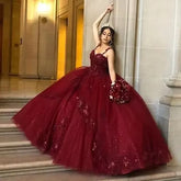 Princess Lace Dark Burgundy Quince Dresses Beading Sweetheart - MyChicDress